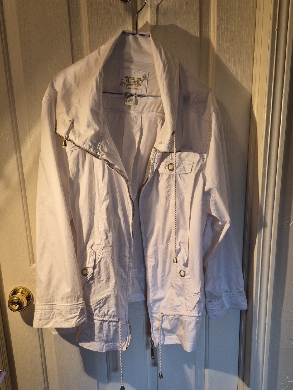 Live a Little White Drawstring Zip Utility Jacket